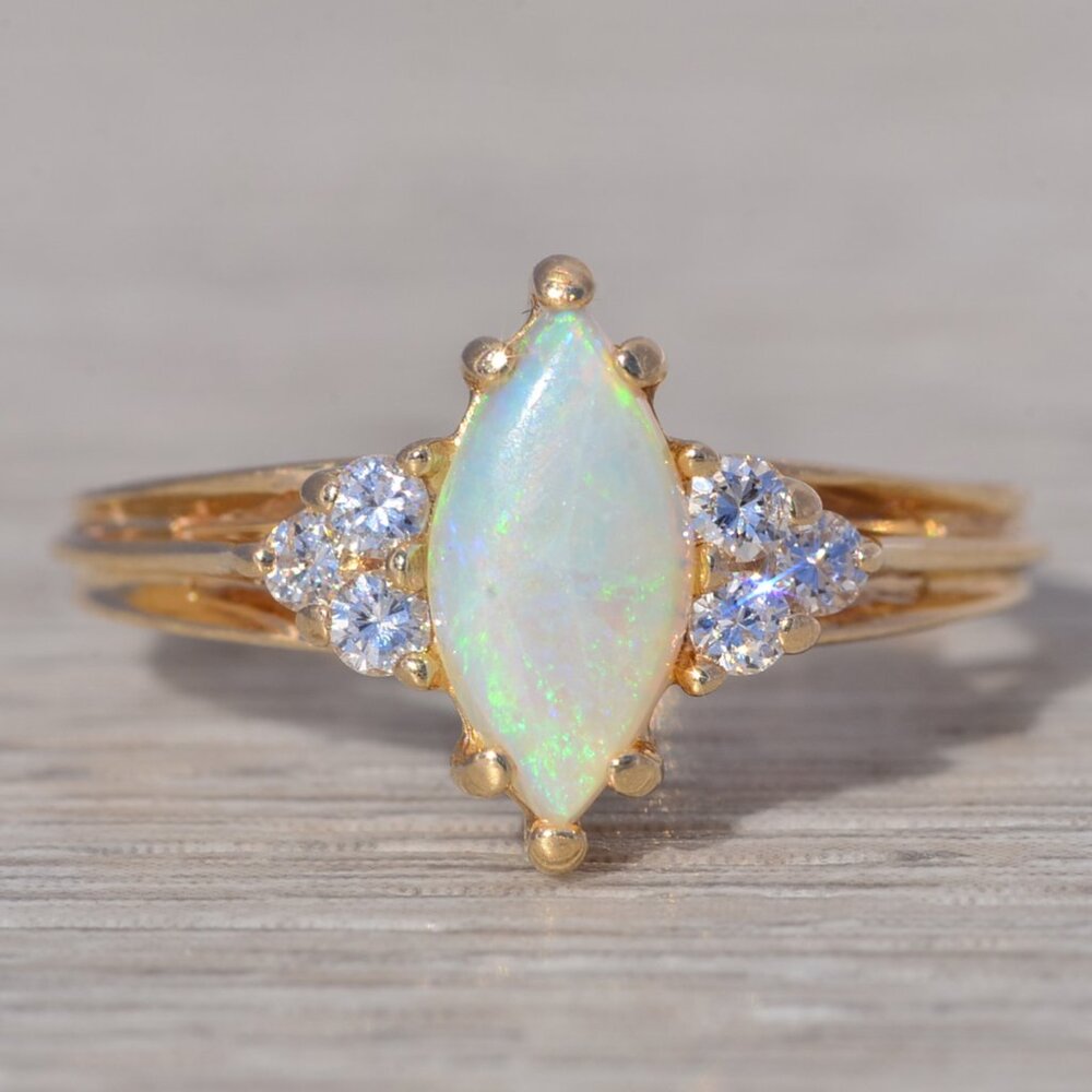 Opal and Natural Diamond Ring in Yellow Gold